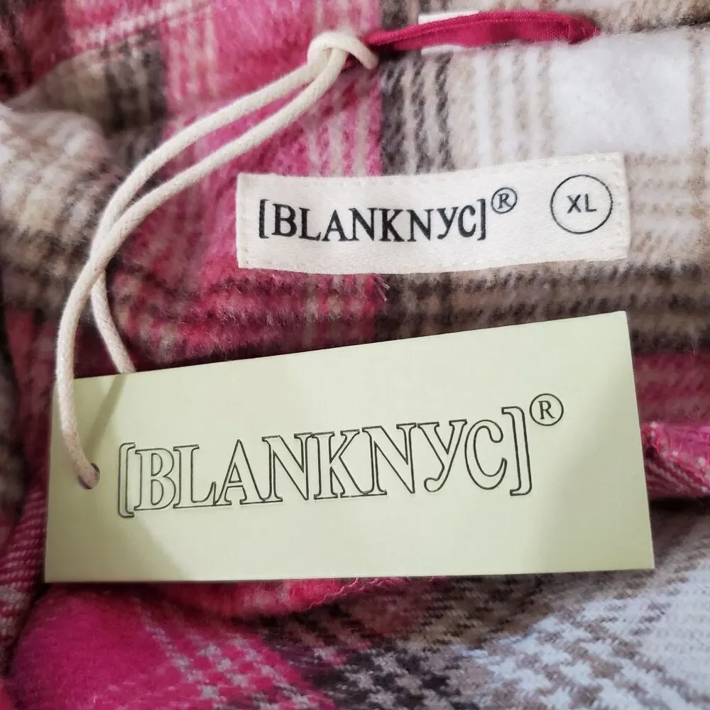 BLANKNYC Shacket Women Size XL Pink Brown Plaid Flannel Snap Buttons New - Picture 11 of 13